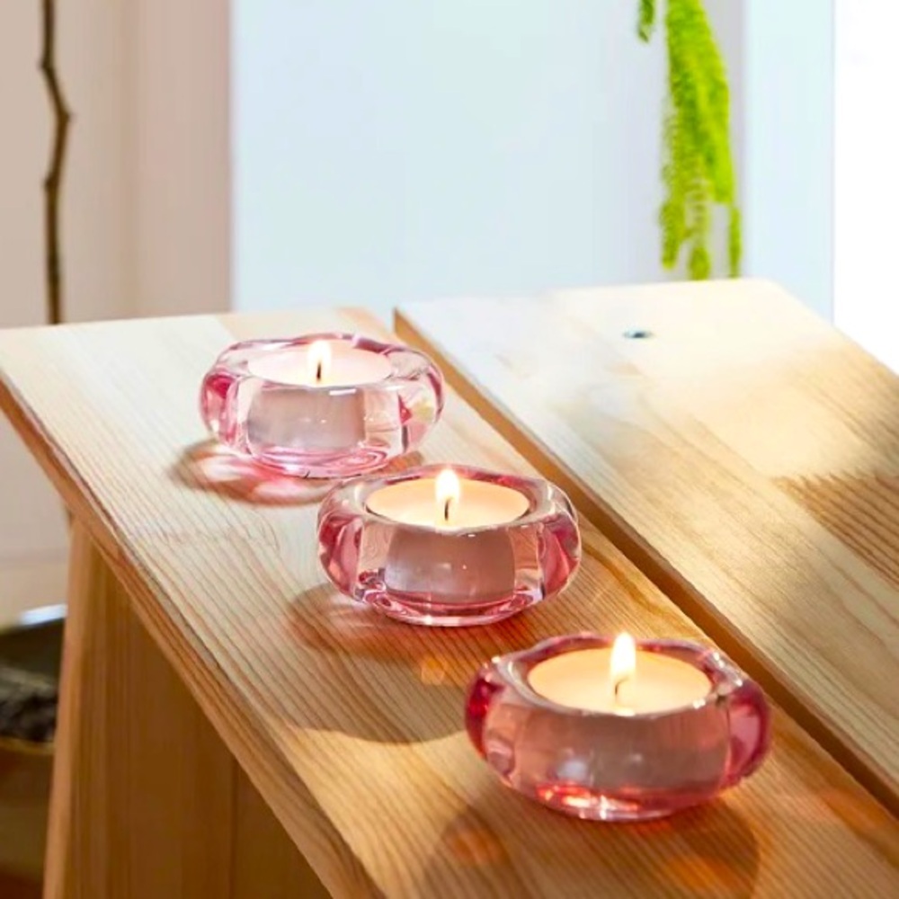 4 Pink Glass Tealight Holders